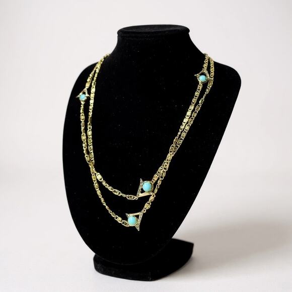 Valentino Jewelry - Valentino Vintage Gold Turquoise Pendant Necklace 36”